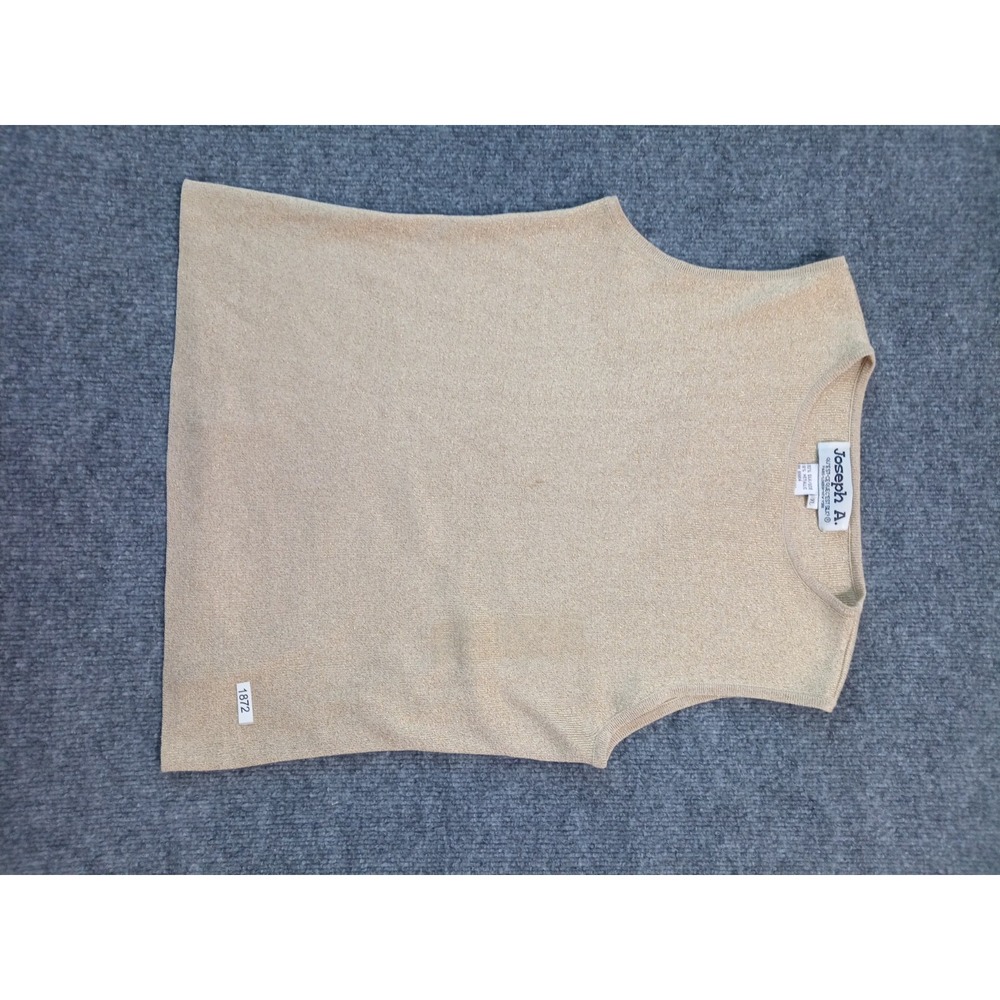 Joseph A Womens XL Silk Metallic Knit Sleeveless Sweater Shell Beige Gold Top